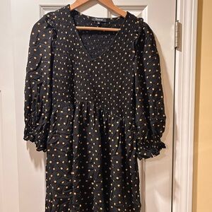 Madewell Black Dress with Gold Dots XS